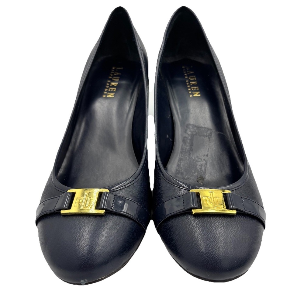 Lauren Ralph Lauren Leather Heels Pumps Sz 8.5 Navy Blue Old Money quiet luxury